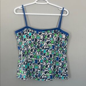 Woman’s A Shore Fit Vibrant Blue and Green Patterned Swim Tankini